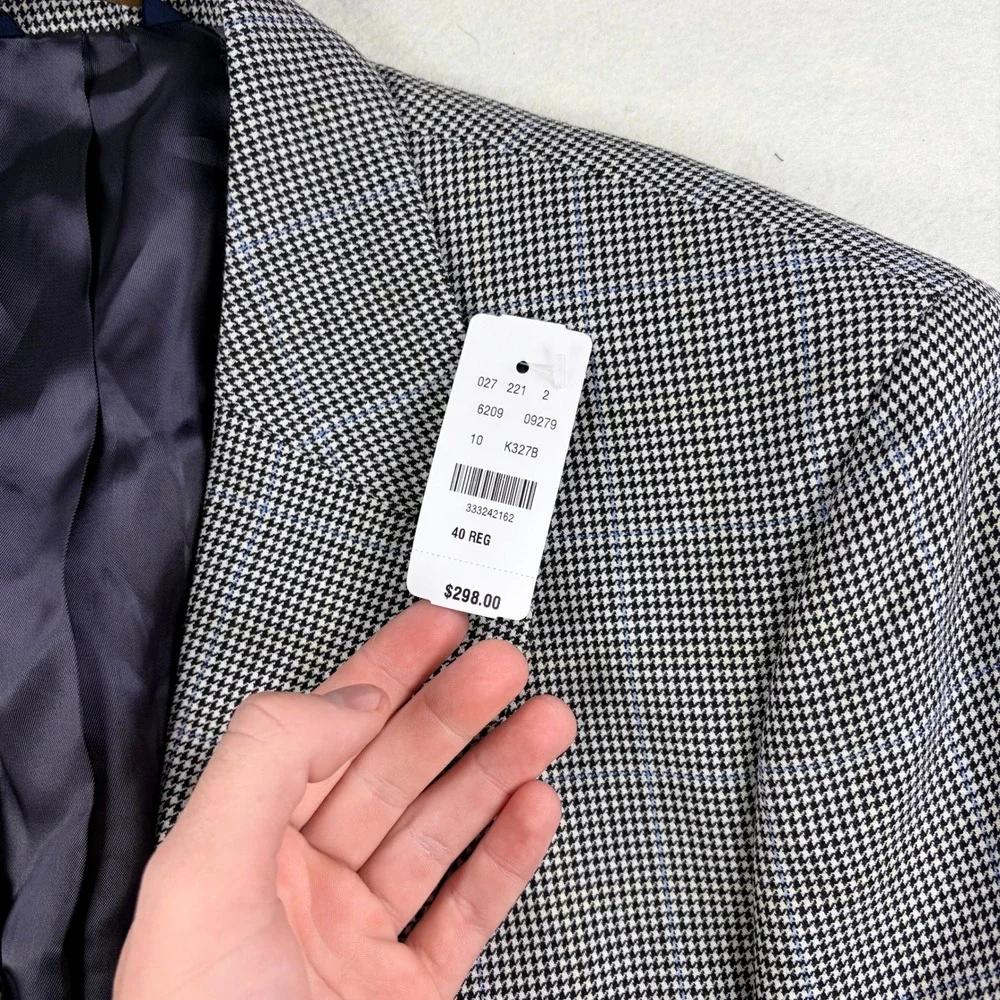NWT! Brooks Brothers 346 Mens 40R Wool Houndstooth Blue Windowpane Sport Coat